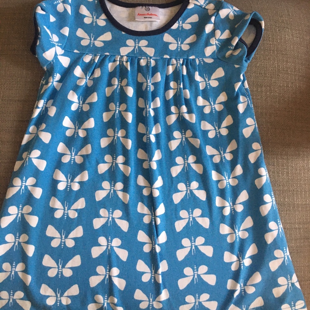 Blue and white butterfly print dress